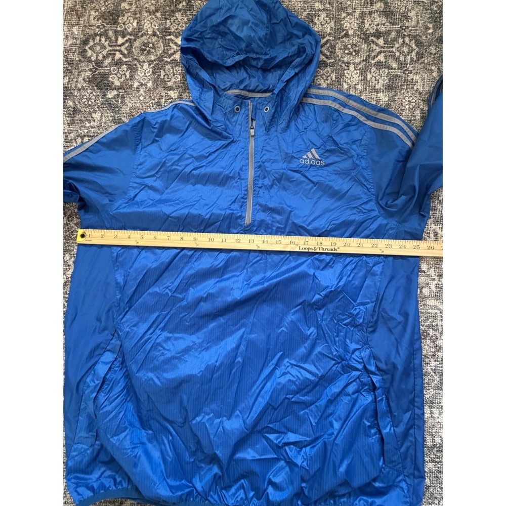 Adidas Men's Windbreaker Jacket Pullover Blue 1/4 Zip Hoodie Drawstring XL  Y2K - Picture 5 of 8
